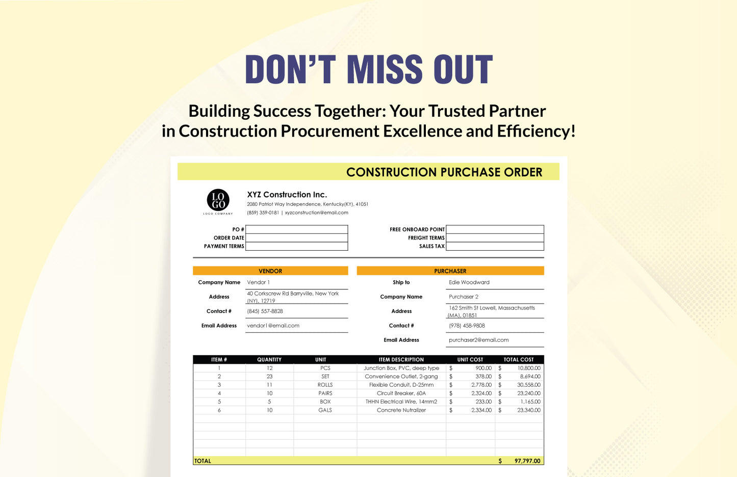 Construction Purchase Order Template
