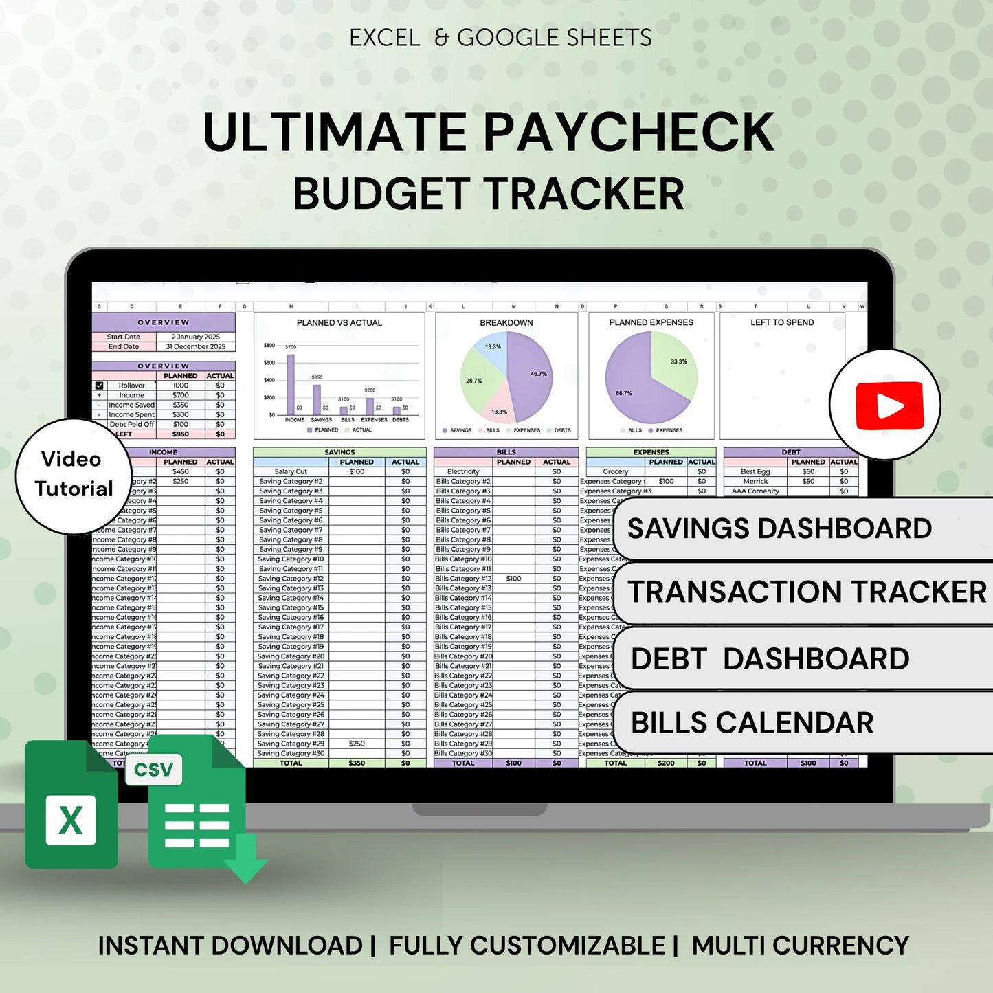 Ultimate Paycheck Budget Template Excel and Google Sheets