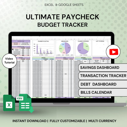 Ultimate Paycheck Budget Template Excel and Google Sheets