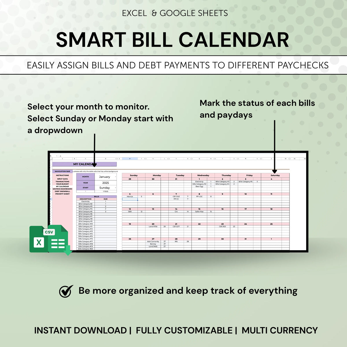 Budget by Paycheck Excel and Google Sheets Template