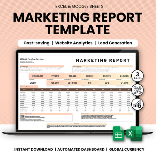 Marketing report Excel template dashboard with campaign performance