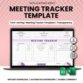Meeting tracker Excel template dashboard showing agenda and attendees