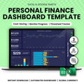 Personal finance dashboard Excel template showing income and expenses