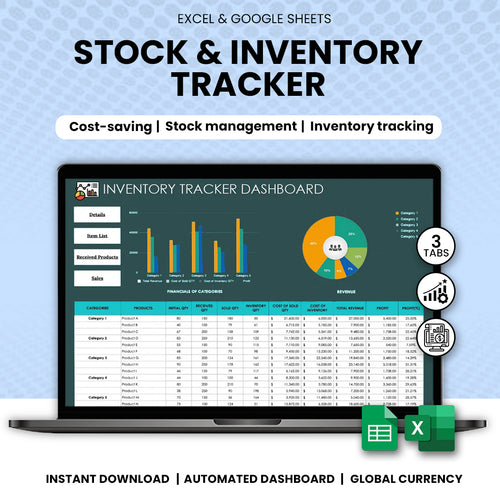 Inventory tracker Excel template dashboard showing stock levels