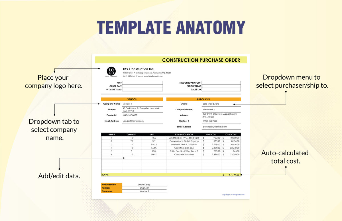 Construction Purchase Order Template