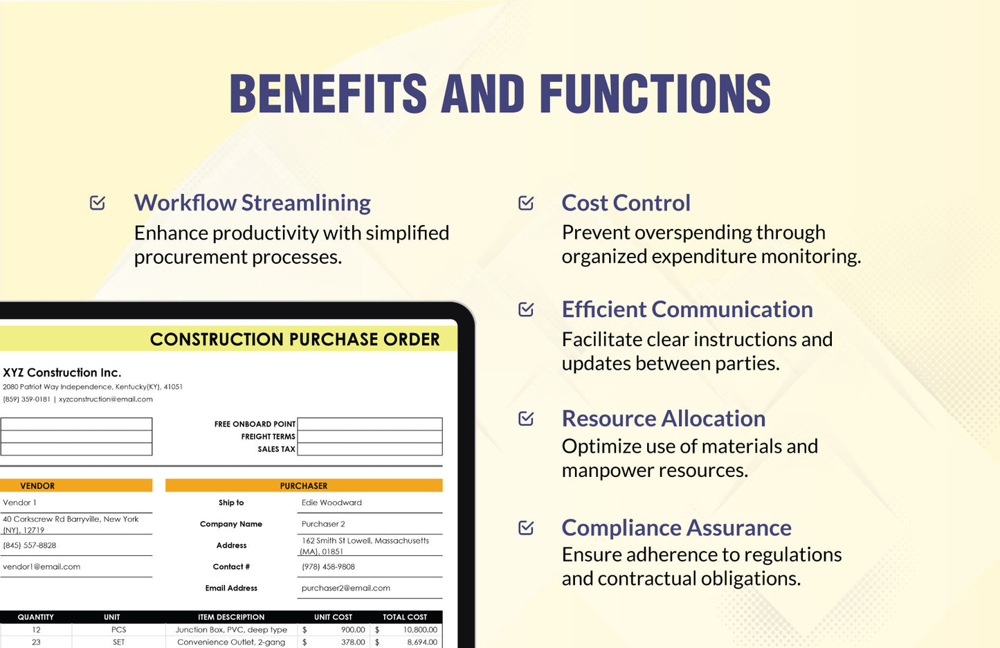 Construction Purchase Order Template