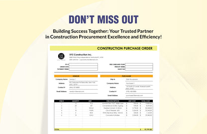 Construction Purchase Order Template