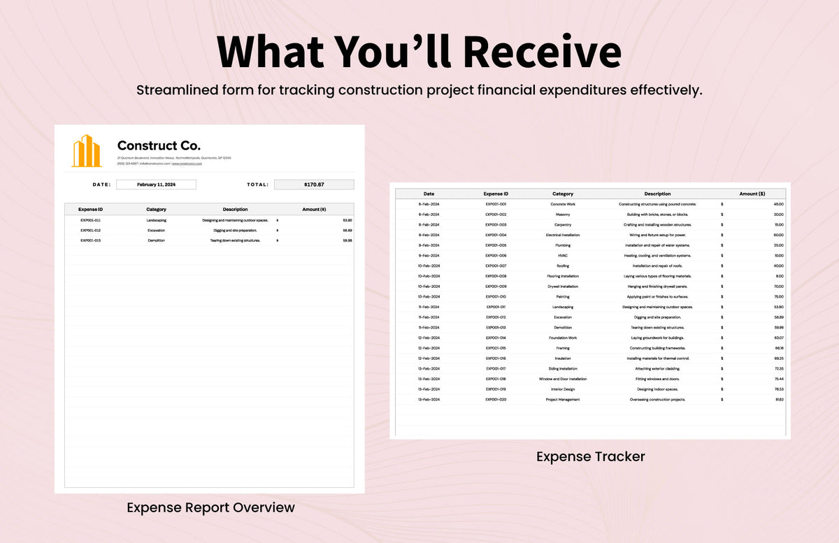 Construction Expense Report Template