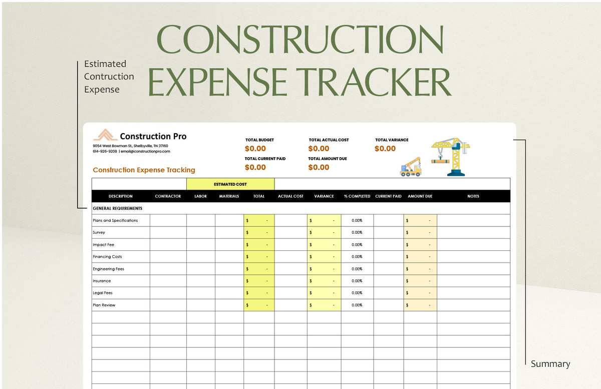 Construction Expense Tracking Template