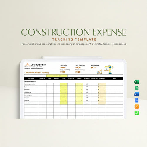Construction Expense Tracking Template