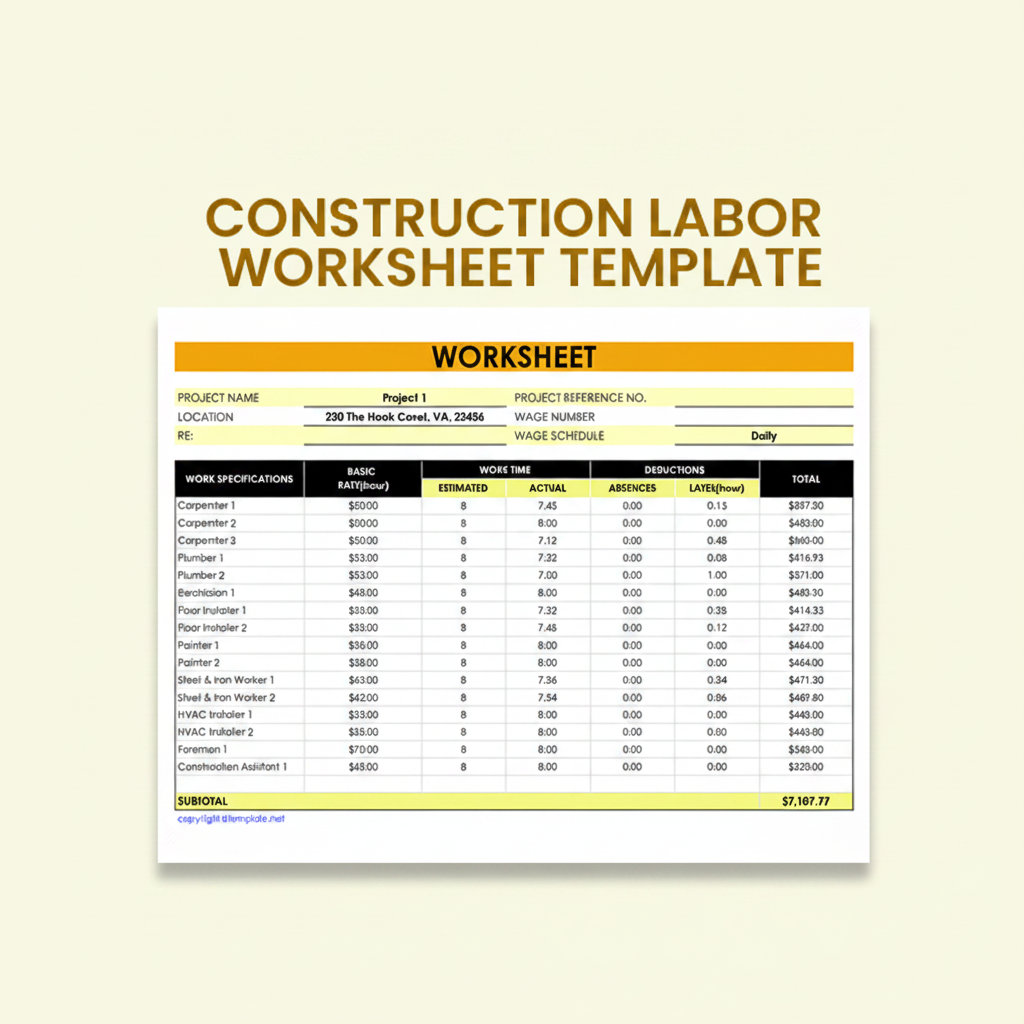 Construction Labor Worksheet Template