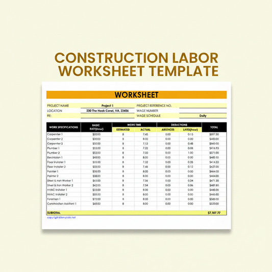 Construction Labor Worksheet Template
