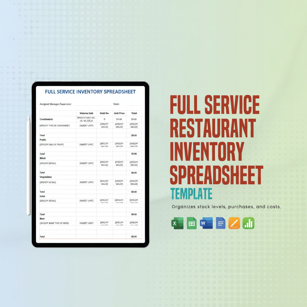 Full Service Restaurant Inventory Spreadsheet Template