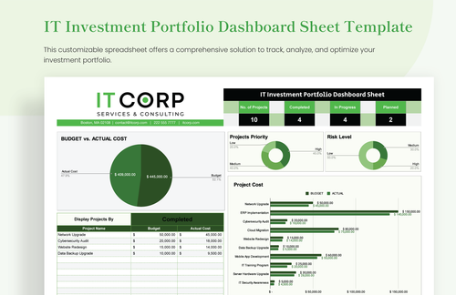 IT Investment Portifolio Dashboard Sheet Template