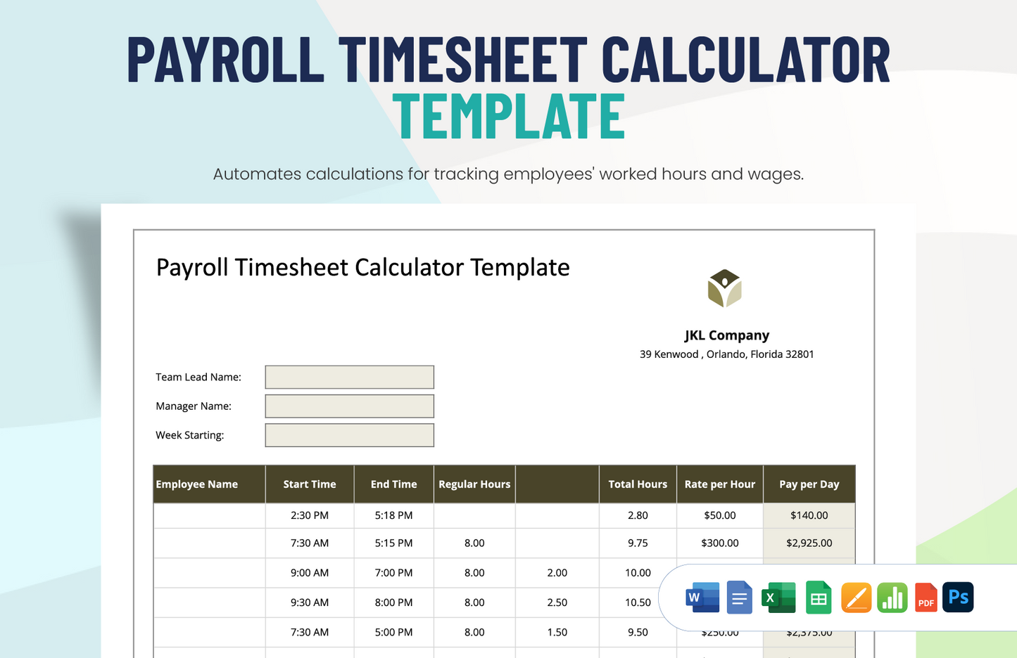 Payroll Timesheet Calculator Template